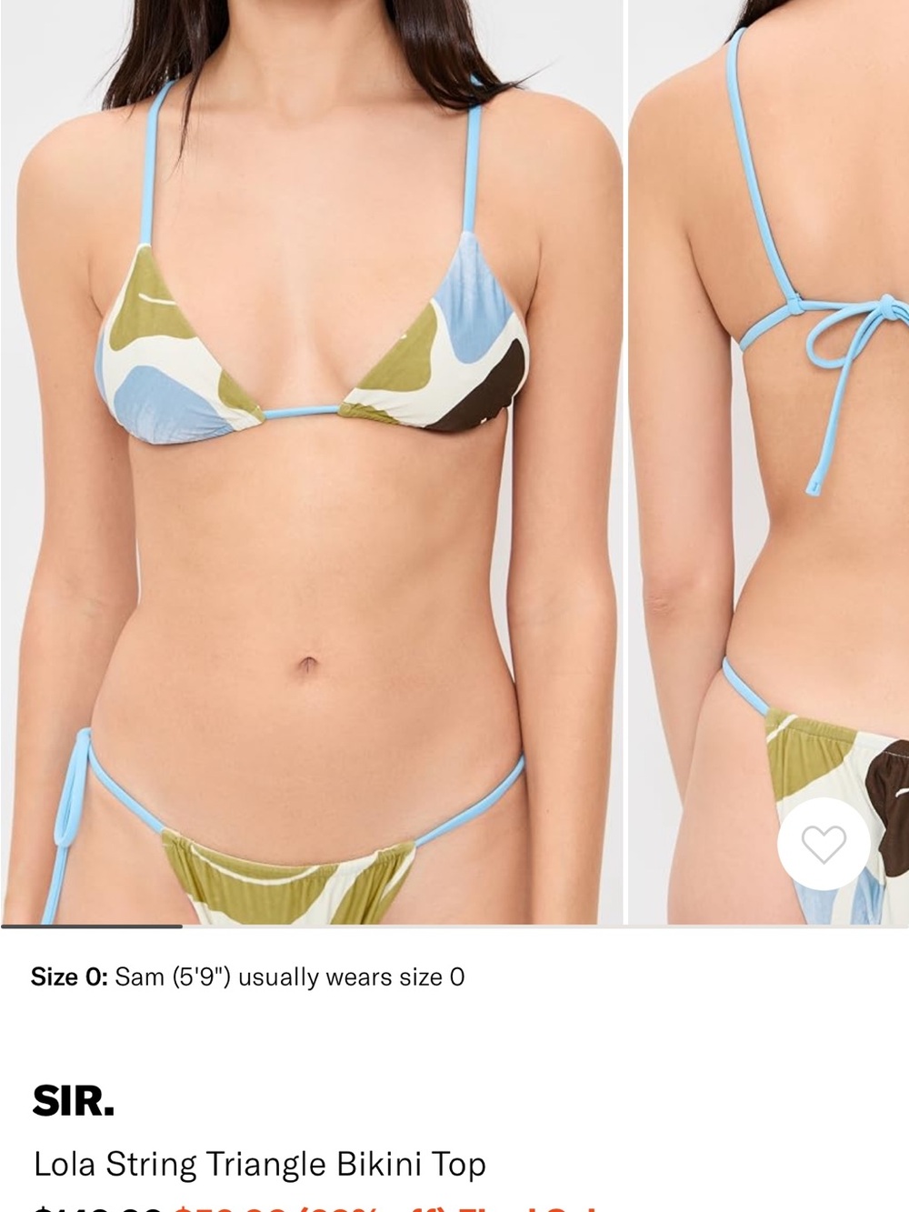SIR the label Lola String Triangle Bikini Top/bottom Blue, Olive, White, Brown